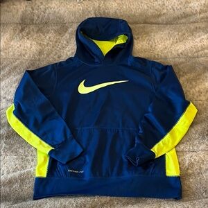 Nike Navy and Volt Swoosh Pullover Hoodie Youth